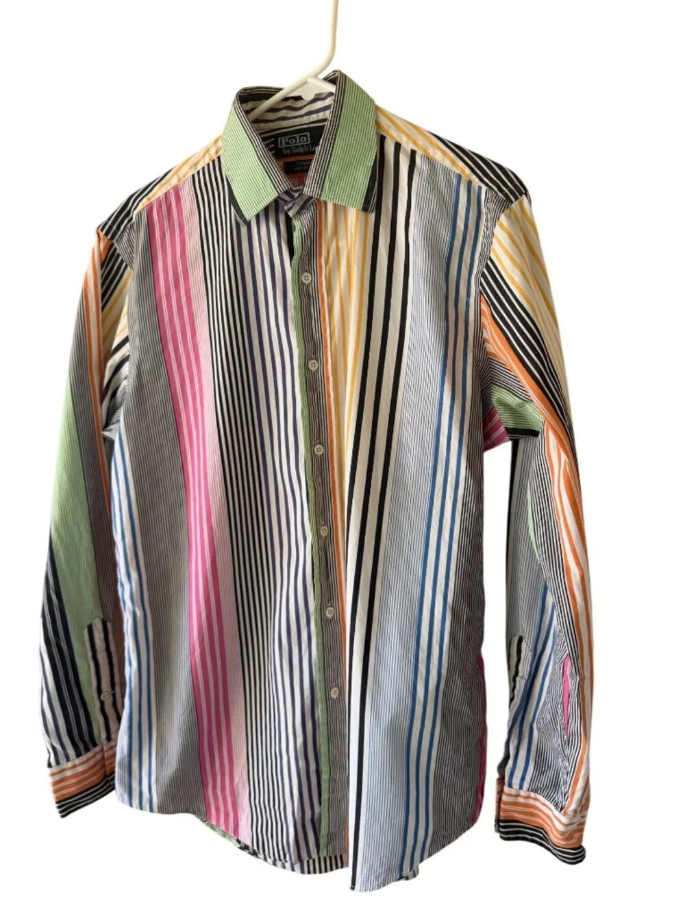 Polo Ralph Lauren Mens Striped Shirt Size M Cotton Curham Custom Fit Vintage